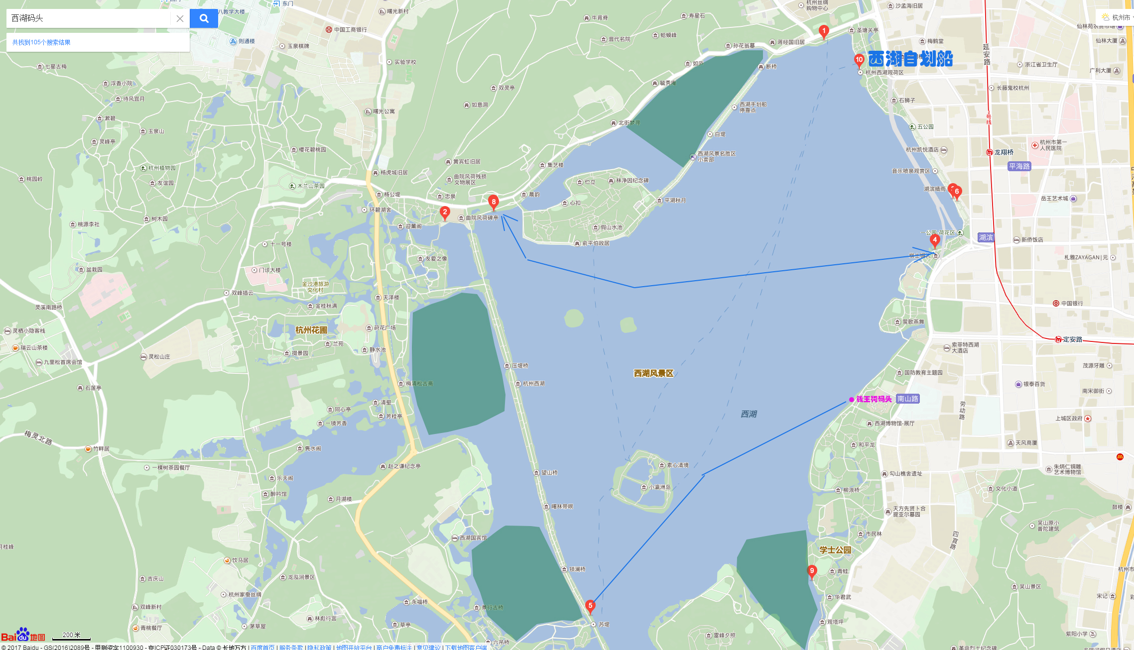 所有游览码头自划船码头及可行区域西湖水上巴士线路百度地图搜