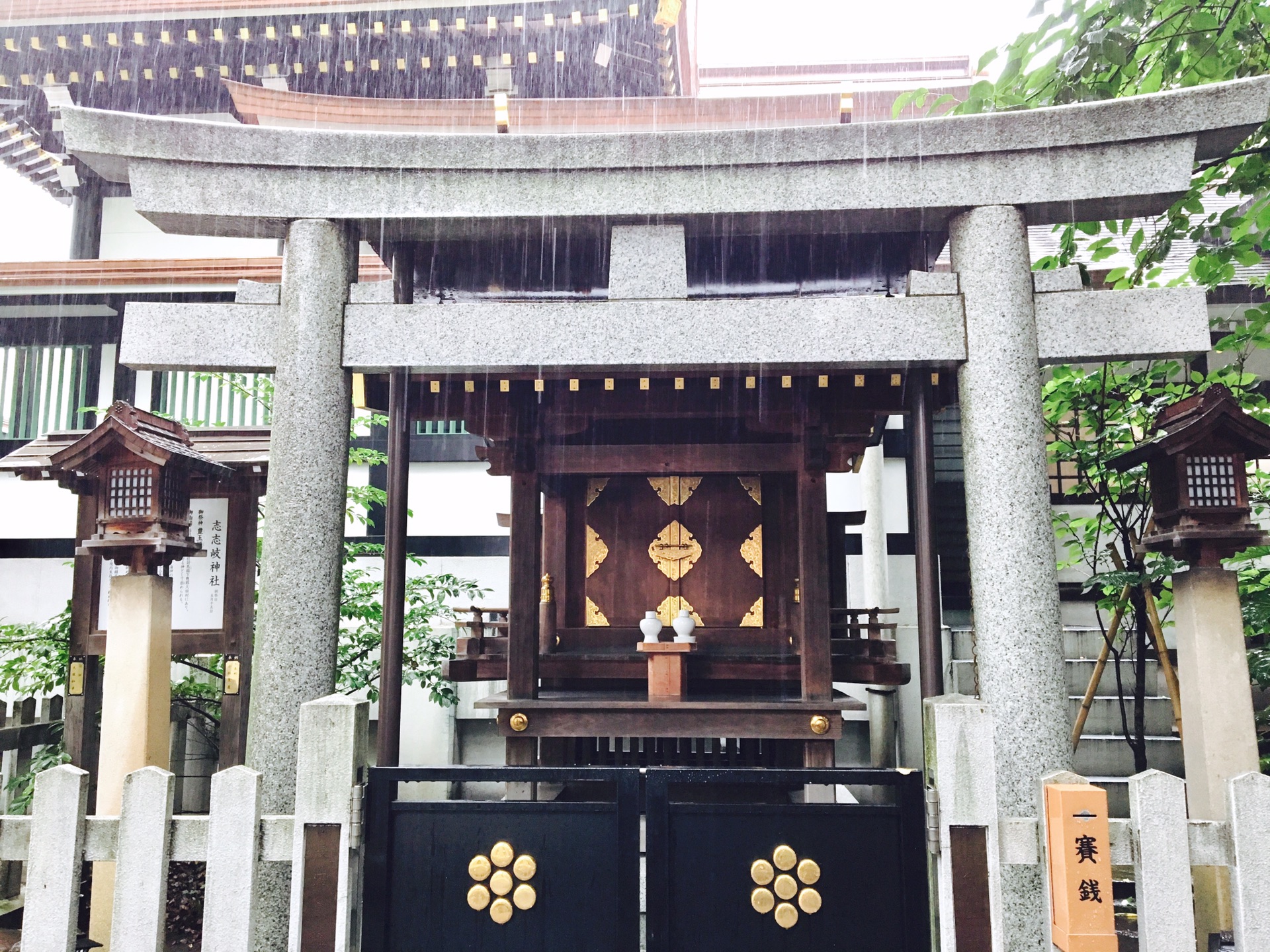 东京散策之神社篇台风中雨帘下穿过鸟越神社的幽绿林道