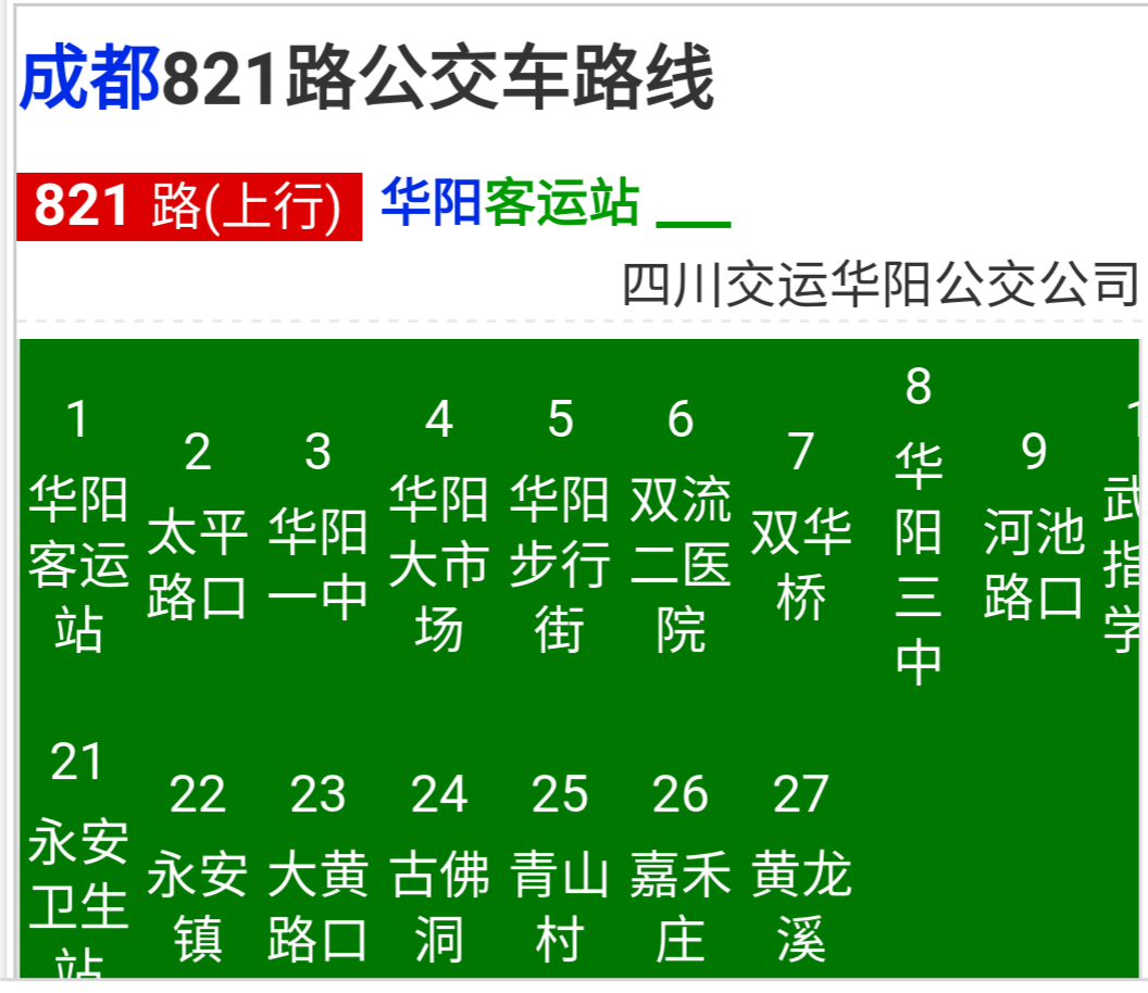 双流客运站到 黄龙溪 是808路,华阳客运站到 黄龙溪 是821路